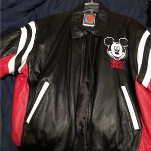 Disney red and black leather Mickey Mouse jacket.